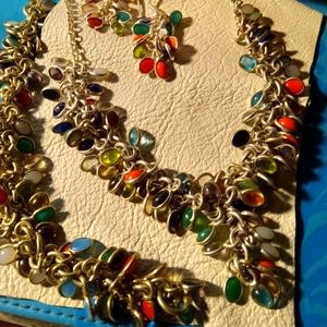 Multi color semi precious drop SS Necklace, bracelet and earrings